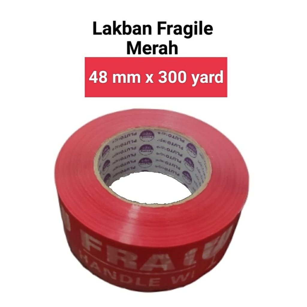 LAKBAN FRAGILE OPP TAPE LAKBAN FRAGILE MERAH PUTIH 2 INCH 48 MM 300 YARD