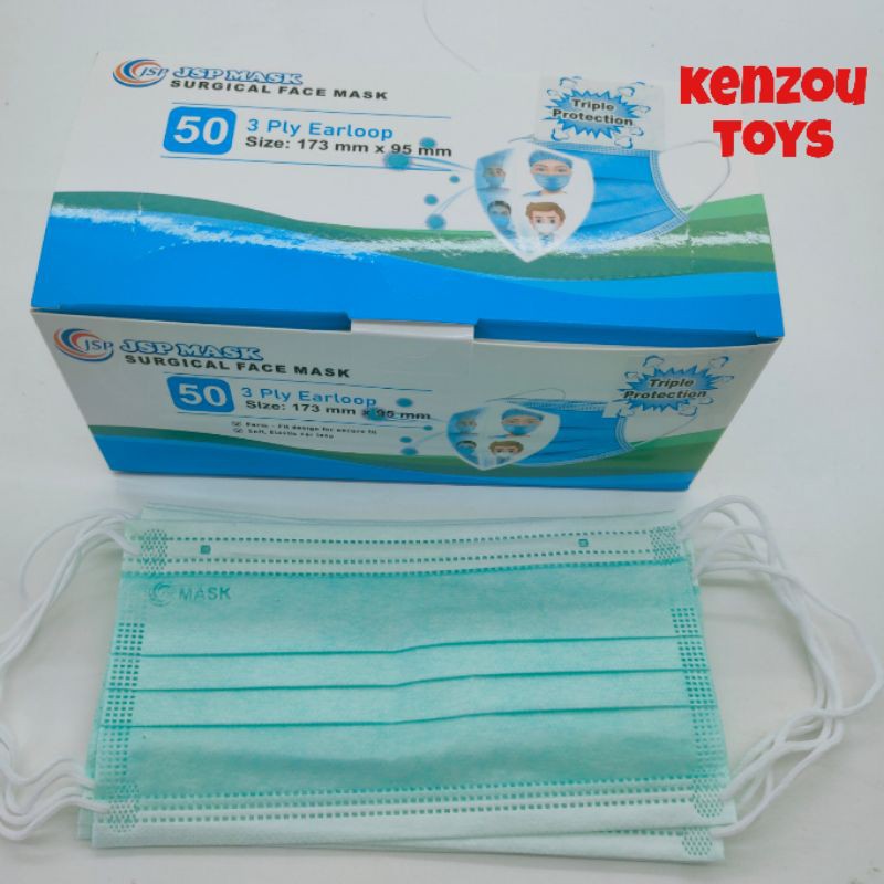 Masker JSP 3PLY 1Box isi 50Pcs Surgical Mask Earloop Murah