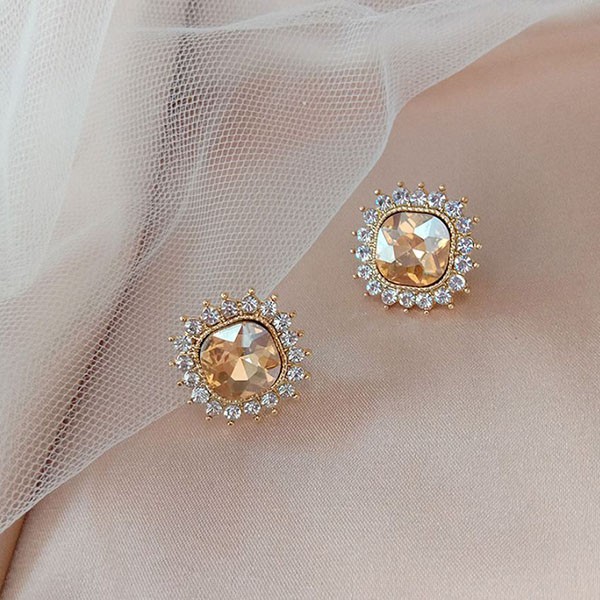 anting fashion S925 sterling silver square rhinestone earrings jan239 (3D4)