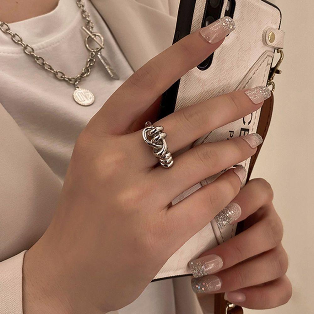 Mxbeauty Pembukaan Cincin Punk Adjustable Twist Hollow Bump Tekstur Perhiasan Hadiah Gaya Korea Ring