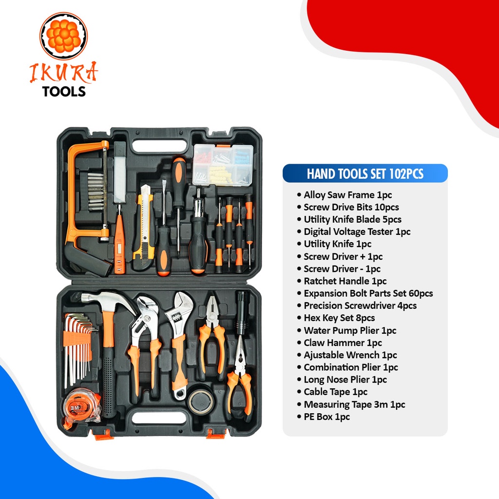 IKURA Toolkit Set 102 Pcs - Hand Tool Kit Toolbox Perkakas Set Tang