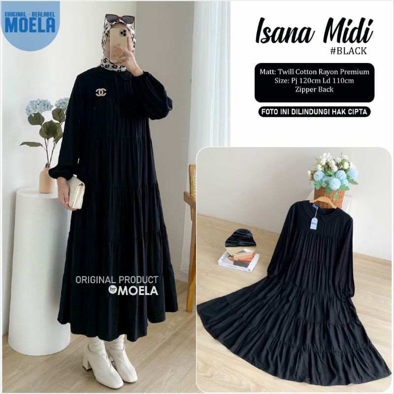 INNER MIDI DRESS ORI MOELA // Gamis Polos Hitam Inner Midi Dress Terbaru
