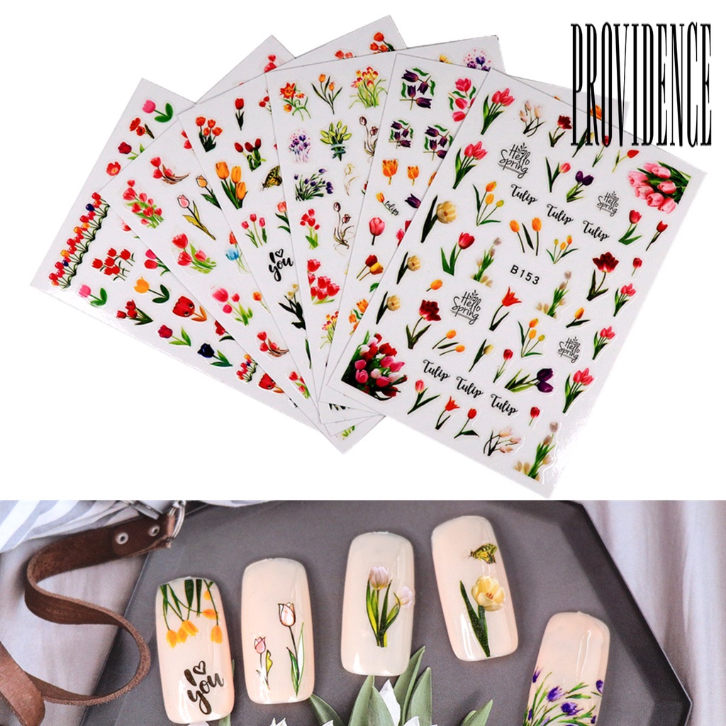 1 Set Stiker Kuku Motif Print Tulip Bahan Resin Tahan Air Untuk Nail Art