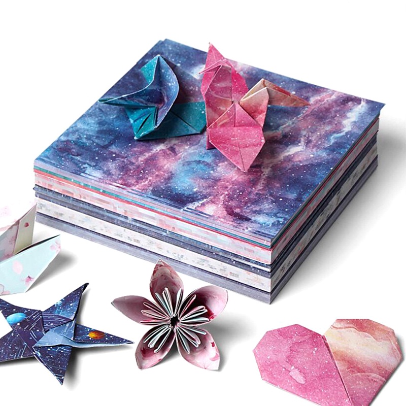 60 / 65Pcs Kertas Lipat Origami Dua Sisi Bentuk Bintang Bunga Untuk Kerajinan