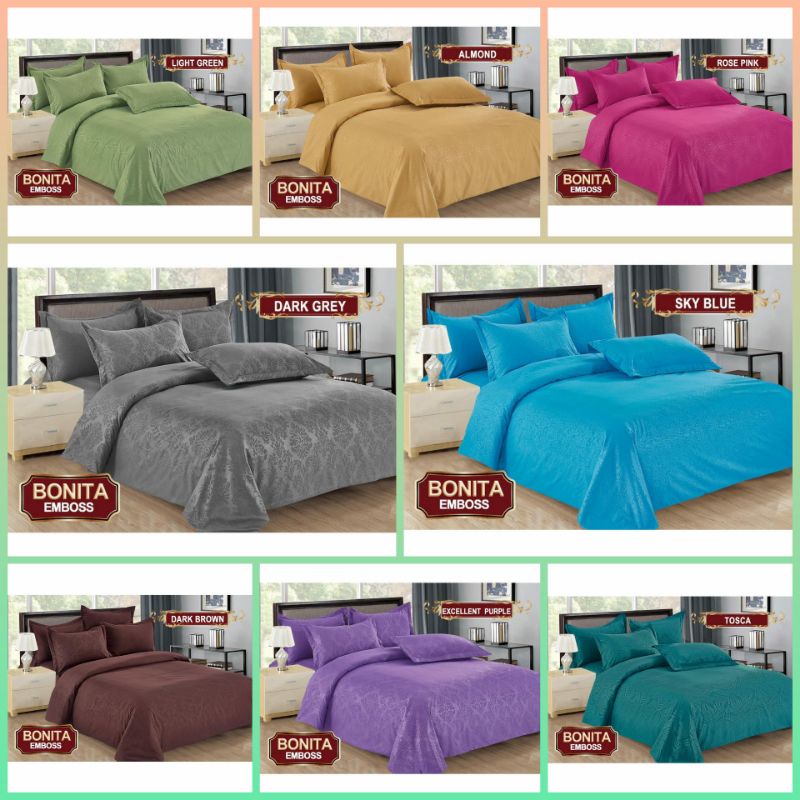 Bedcover set Bonita Polos Emboss UK 180x200 / Satu set Bed cover bonita Polos Terlaris