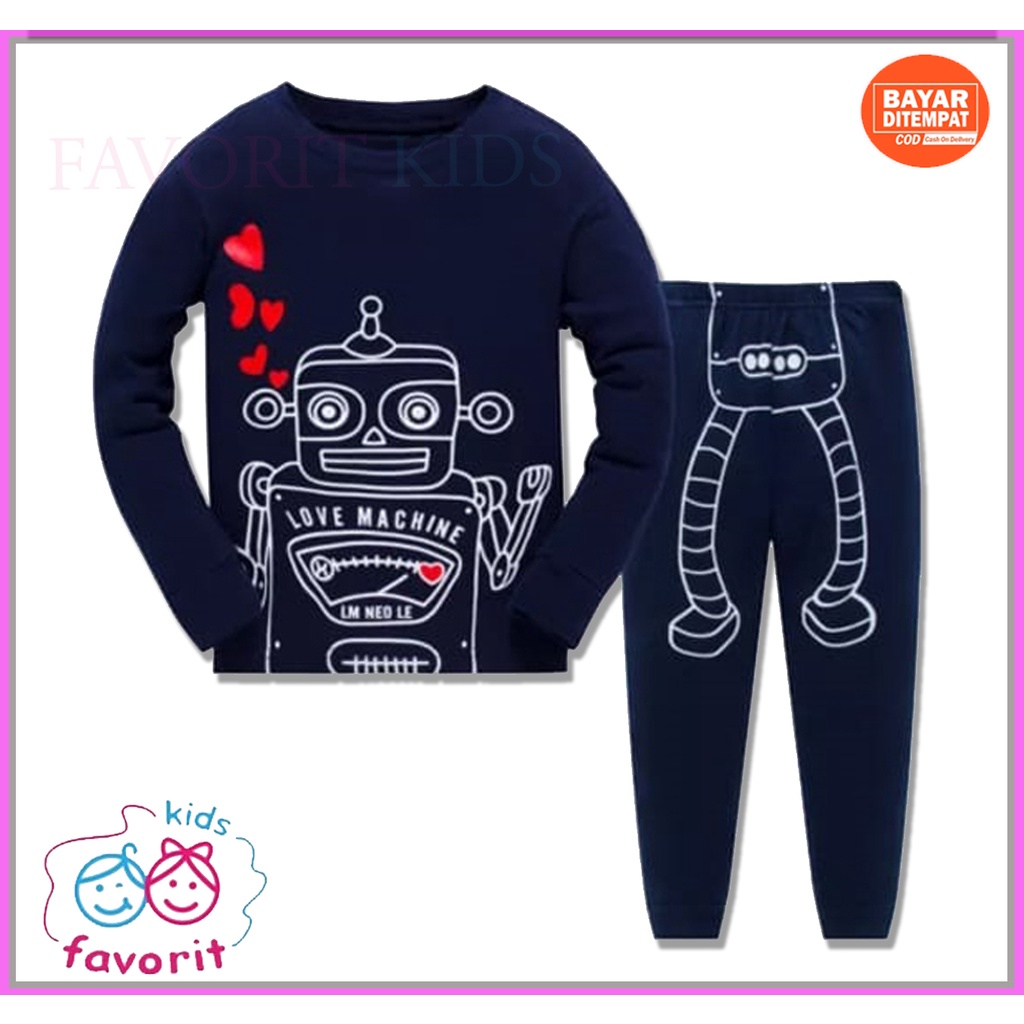 Favorit kids baju Piyama Setelan anak laki laki lengan panjang celana panjang gambar robot