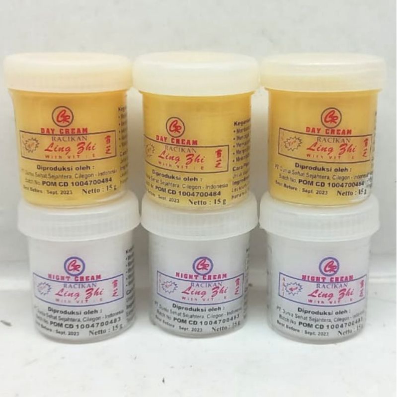 [ lusin 12pcs  ] Cream Ling zhi original Paket Crem Siang6 Dan Malam6 / Pembersih Wajah Glowing