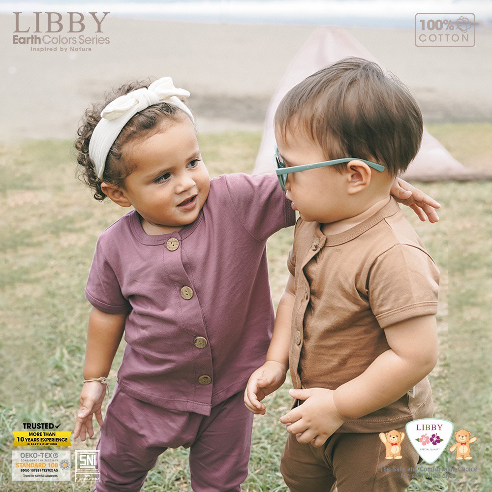 LIBBY EARTH Rocco Set | Baju Lengan Pendek Kancing Tengah - Celana Panjang Jogger (1 setel/pack)