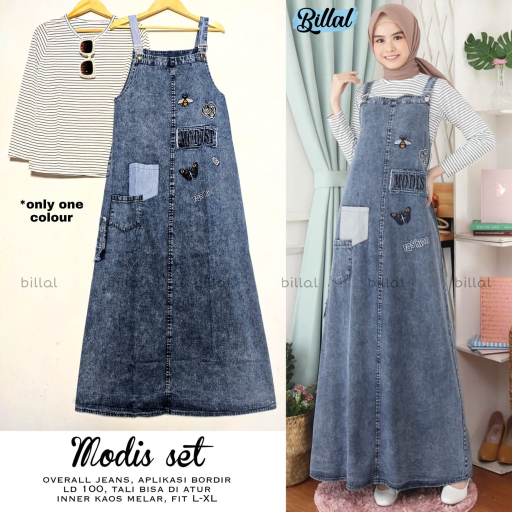 MODIS SET BY BILLAL | MODIS GAMIS OVERALL + INNER BAHAN JEANS DAN KAOS MELAR LD 100CM