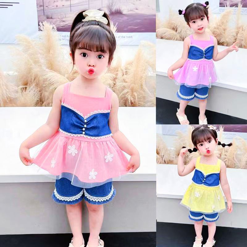 [0-4 TAHUN] BAJU SETELAN JEANS ANAK PEREMPUAN IMPORT 0-4 TAHUN HOTPANTS SETELAN BAYI DAN ANAK IMPORT PITA RENDA / SETELAN CELANA JEANS PENDEK ANAK CEWEK IMPORT / SETELAN HOTPANTS JEANS KAOS ANAK IMPORT 6bln 1th 2th 3th 4th