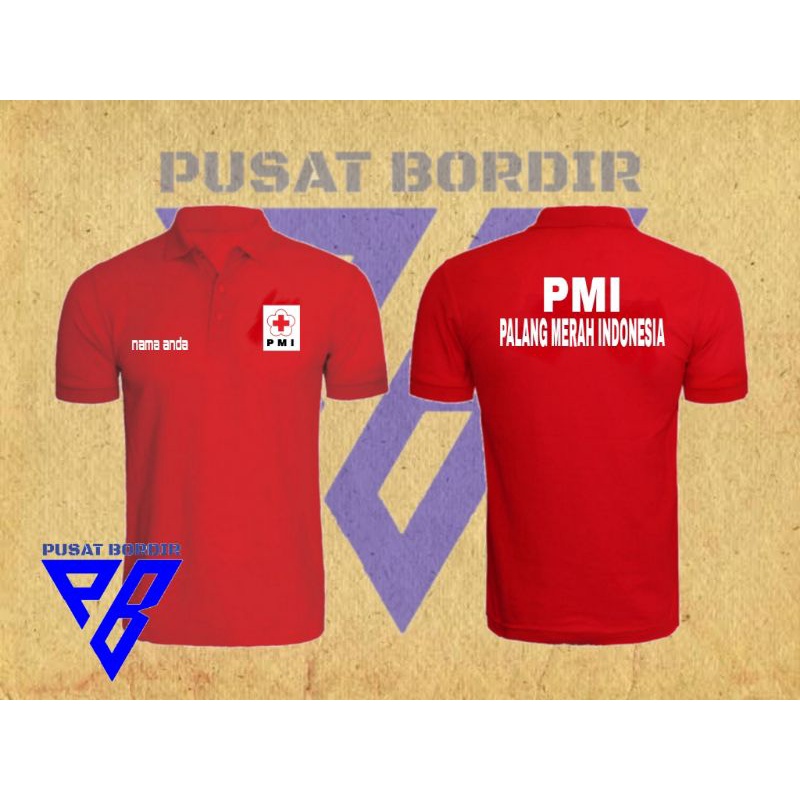Kaos polo PMI full bordir polo shirt Palang merah indonesia tshir polo PMI - Merah