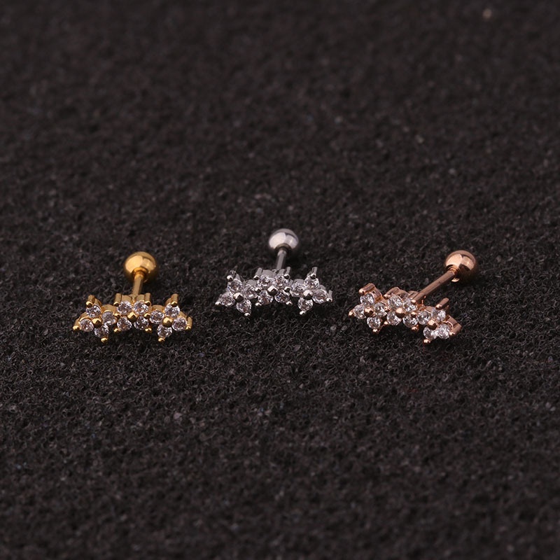 1Pc Flower Moon Star Zircon Cartilage Helix Tragus Conch Rook Lobe Screw Back Earring Stud