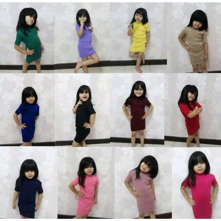 DRESS RAJUT ANAK PEREMPUAN 4-6th tangan pendek Turtleneck By Galleraj.id