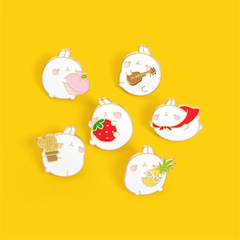 Lily Bros Wanita Kawaii Fruits Cute Peach White Rabbit Kartun Lencana Rabbit Brooch