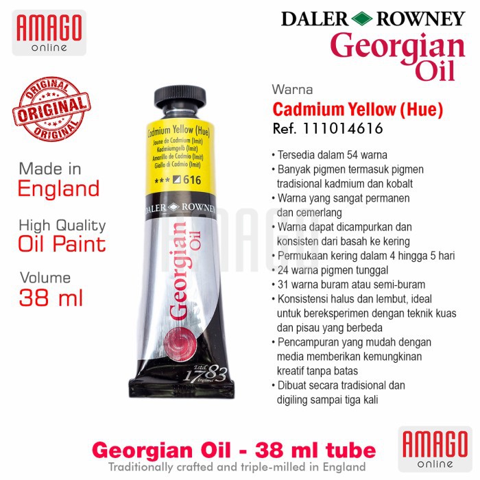 

Cat Minyak Lukis DALER-ROWNEY Georgian Oil 38 ml - Cadmium Yellow Hue - 111014616