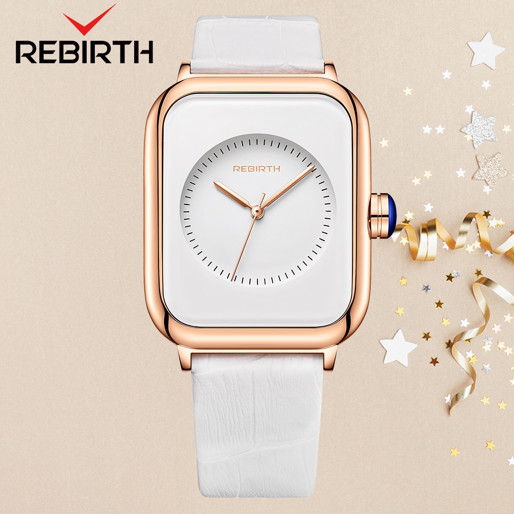 REBIRTH Jam Tangan Wanita Santai Olahraga Tali Silikon Display Kuarsa Tahan Air Jam Tangan Cewek-AllWhite-P