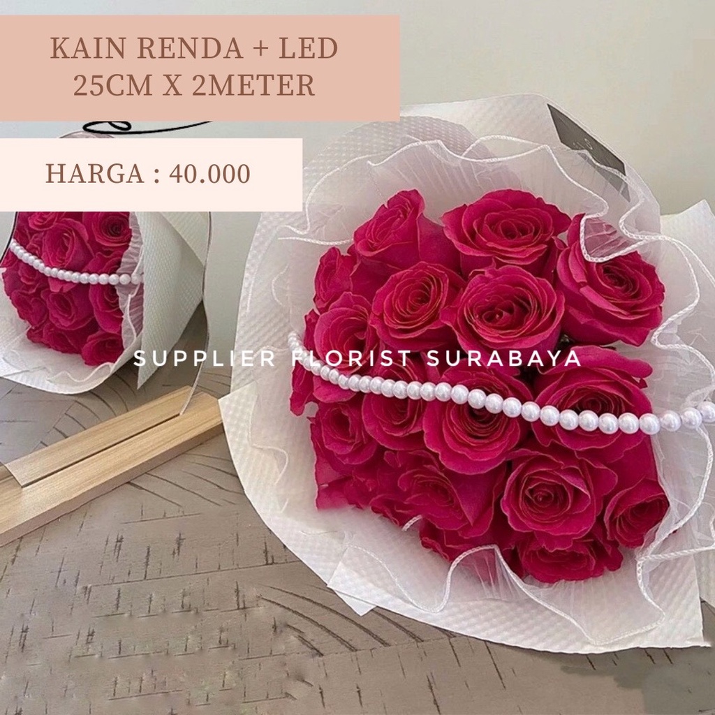 KAIN RENDA BUNGA DAN MUTIARA, WRAP BUNGA KOREA PENAMBAH VOLUME PADA BUKET BUNGA TANGAN HANDBOUQUET