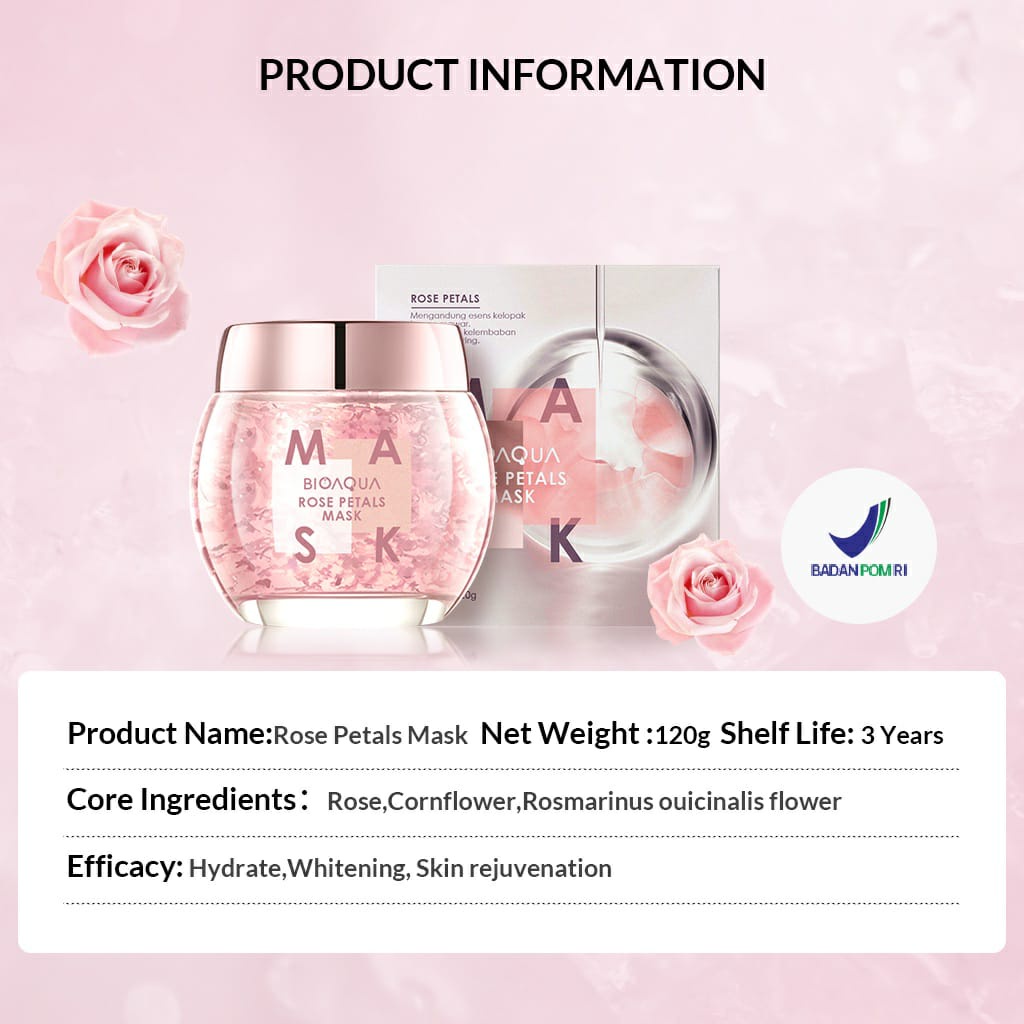 BPOM BIOAQUA Rose Petals Mask 120g / Masker Wajah Bio aqua / BB