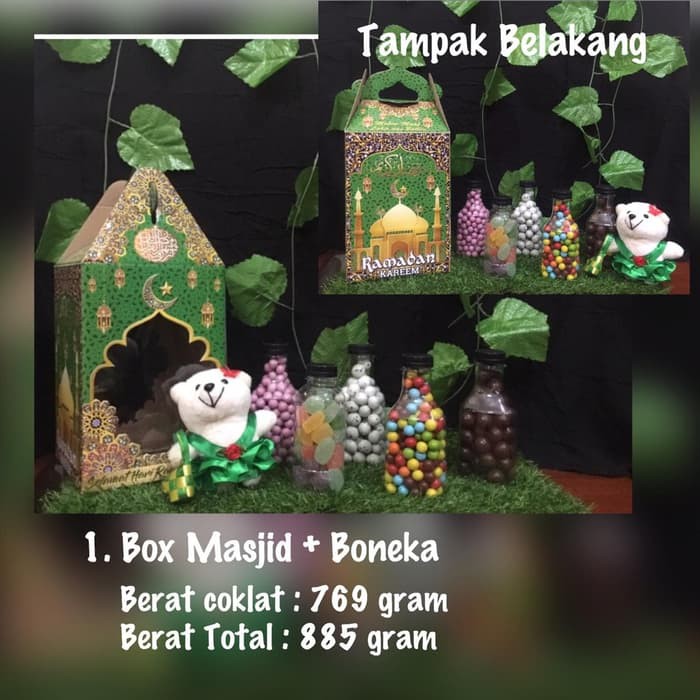 

Coklat unik parcel lebaran box masjid + boneka