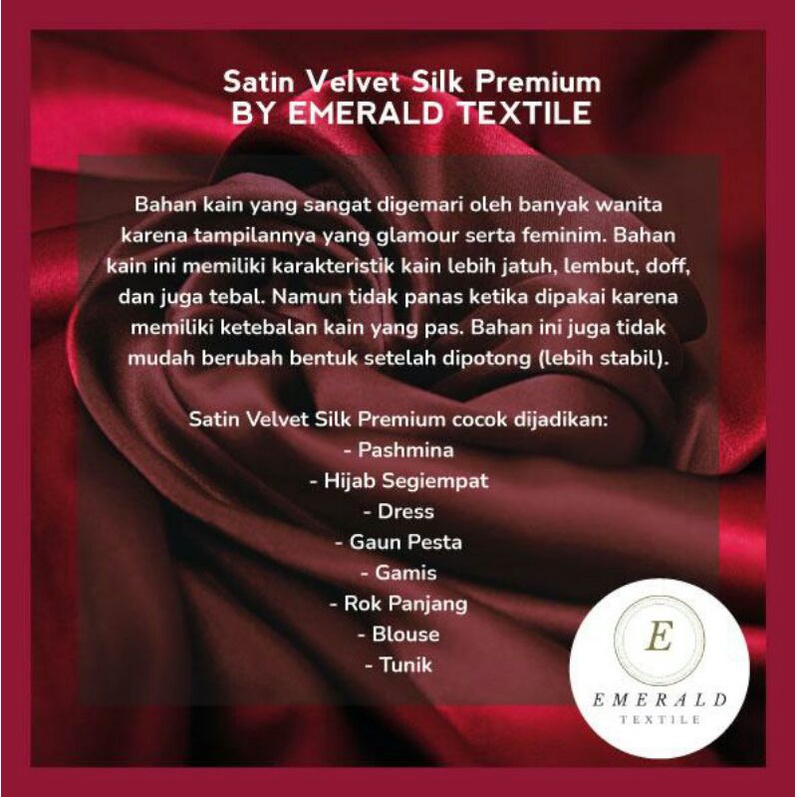 ( BUKAN HIJAB ) SETENGAH METER Kain Satin Velvet Roberto CAvalli Silk Premium - Brick Red/Teracorta ( HARGA PER 50cm KAIN )