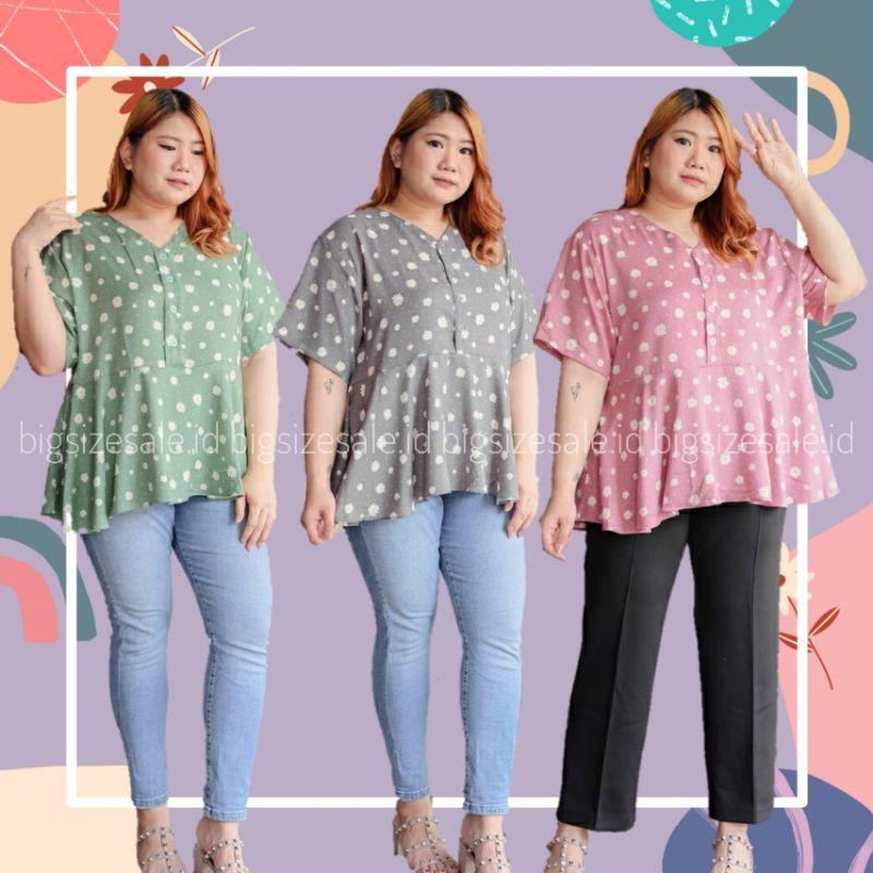 SUNY BLOUSE Blus Jumbo Wanita LD 120 Big Size Lengan Pendek Motif Bunga Baju Atasan Bigsize