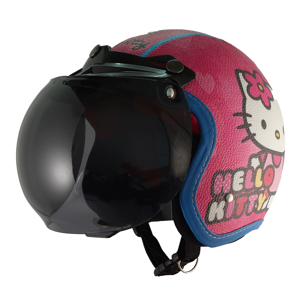 Helm Bogo Retro Anak Junior Usia 2 3 4 5 6 Tahun Perempuan Hijab Keren Motif Hello Kitty Pink Kaca Cembung