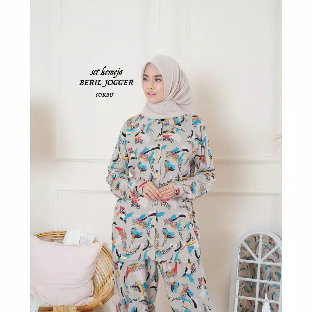 KEMEJA FASHION WANITA SET TIE DYE CELANA BERIL JOGGER KEKINIAN