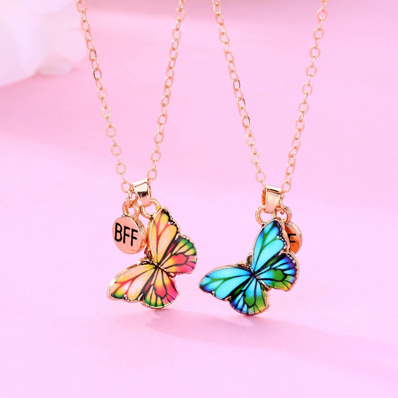 2pcs / Set Kalung Liontin Butterfly Gaya Korea Untuk Wanita