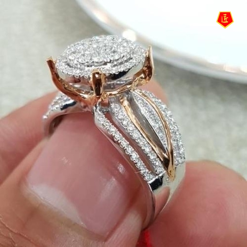 [Ready Stock]14K Rose Gold Two-Tone Diamond Ring Luxury Fashion