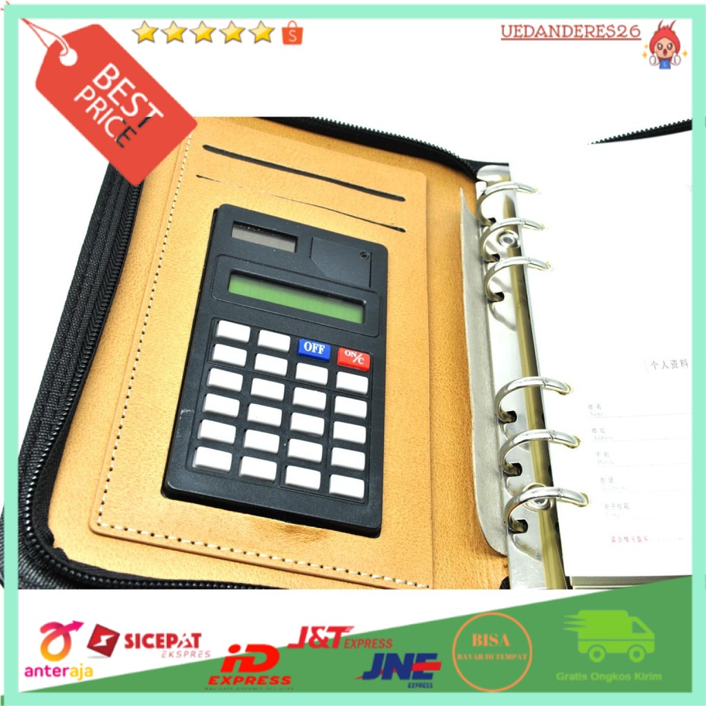 

Notebook Buku Catatan Binder Cover Kulit dengan Kalkulator