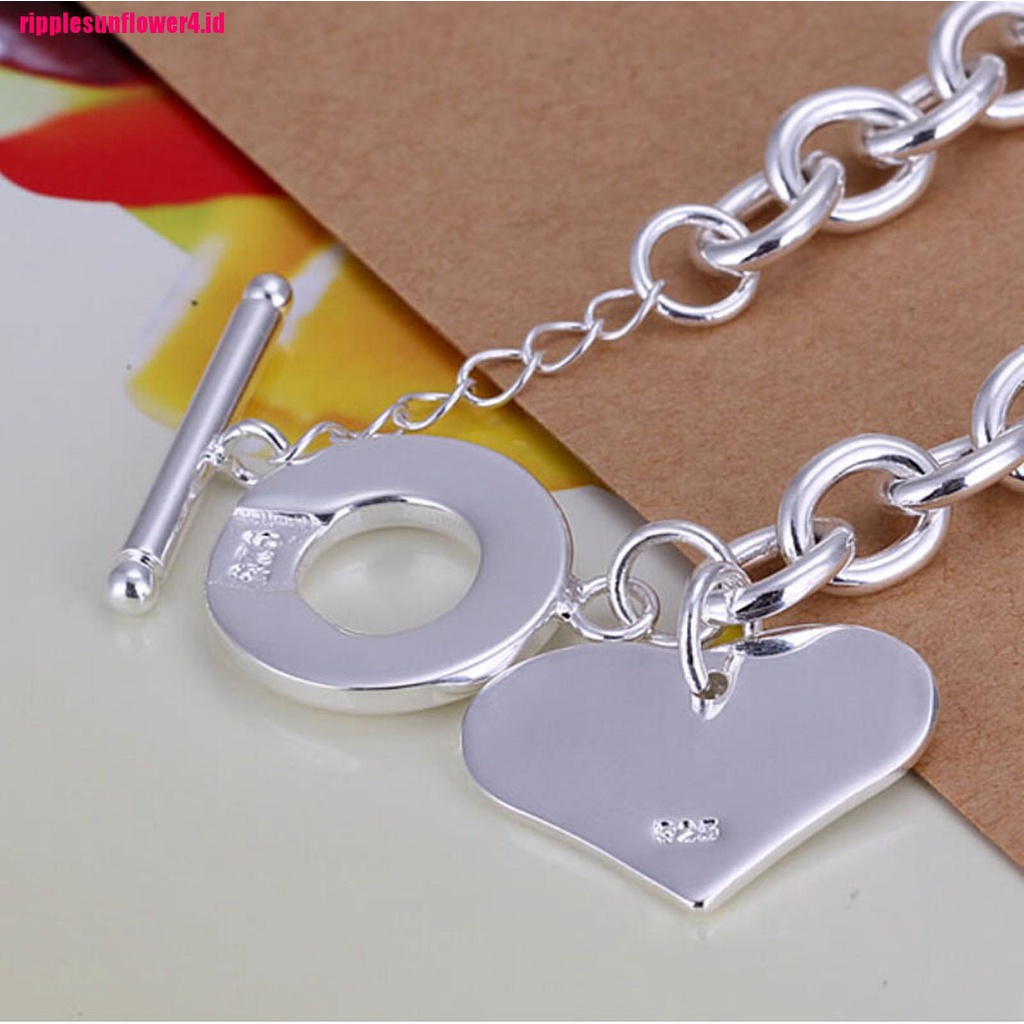 Gelang Tangan Rantai Lapis Silver 925 Aksen Hati Untuk Wanita