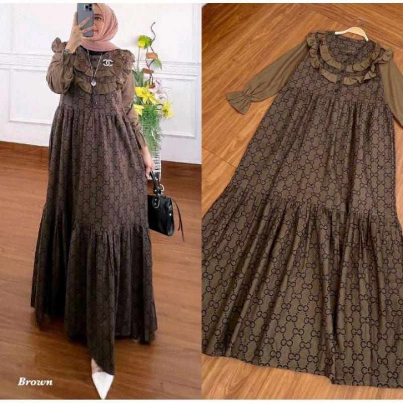 GAMIS DERSS GUCCI MEWAH PAKAIAN WANITA LENGAN PANJANG DEWASA BAHAN RAYON IMPORT  KANCING DEPAN BUSUI