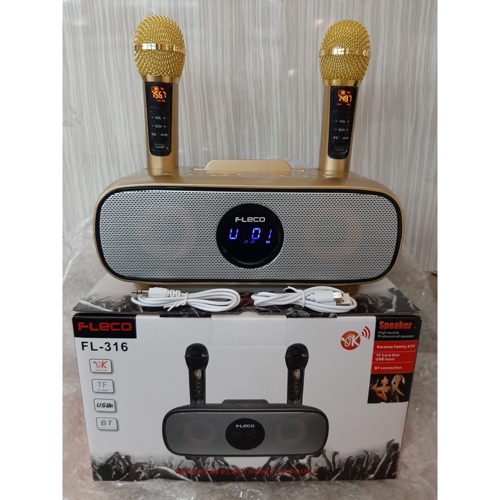 SPEAKER KARAOKE DUAL MICROFON WIRELESS FLECO FL-316 KARAOKE FAMILY KTV