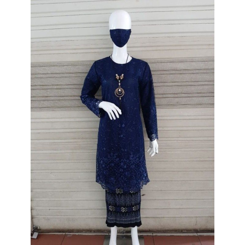 SET KEBAYA TUNIK JUMBO/KEBAYA TUNIK TULLE JUMBO LD 120/KEBAYA MODERN/BAJU KEBAYA/KEBAYA JUMBO/KEBAYA-Navy