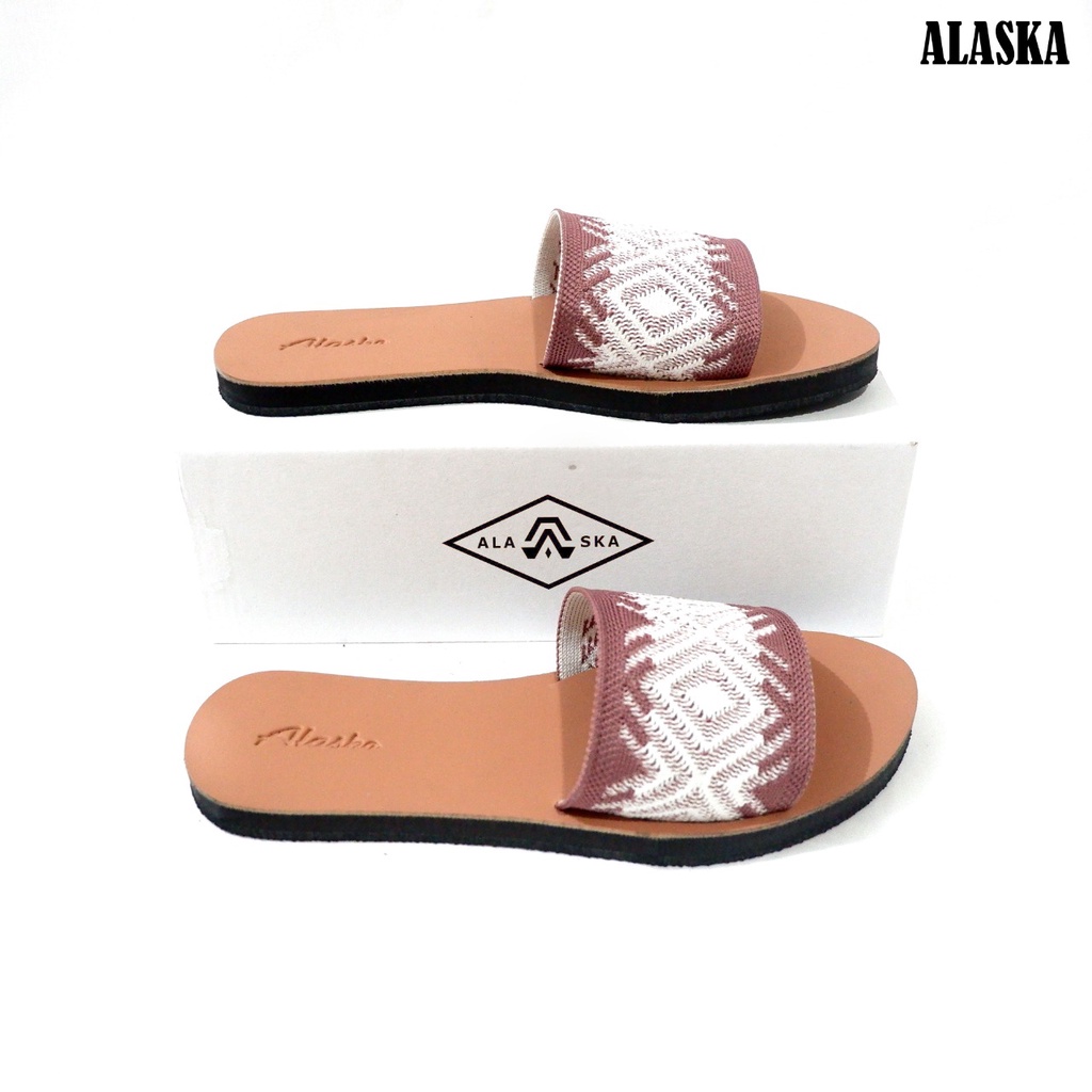 ALASKA - Sandal Flat Wanita Slop Teplek Karet Rajut Import terbaru