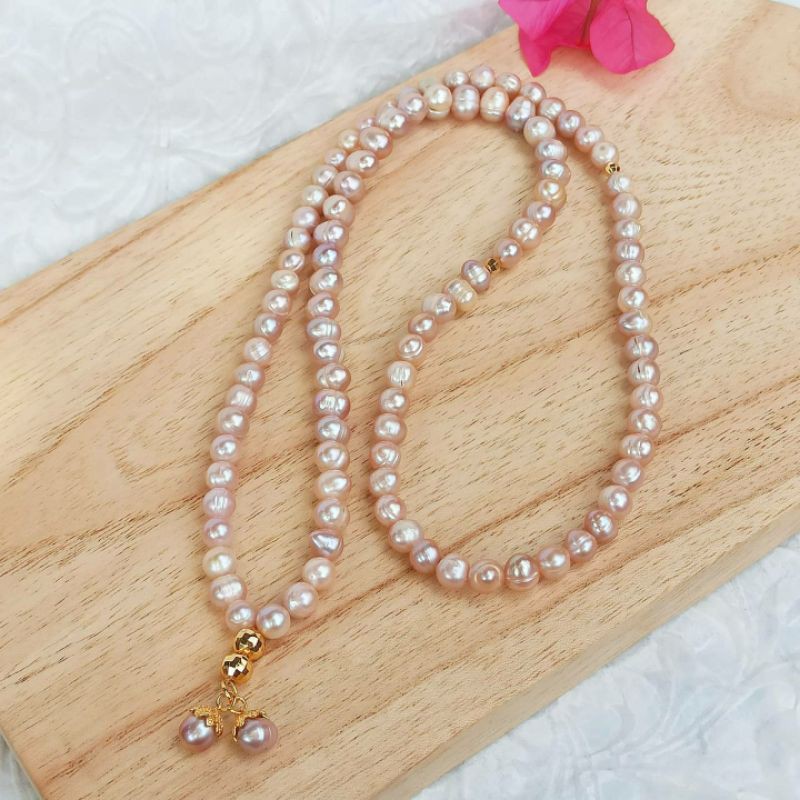 TASBIH MUTIARA LOMBOK WARNA MUTIARA LAVENDER 99 BUTIR