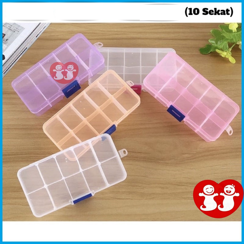 Tempat Obat // Kotak Obat 10 Sekat Bening / Tempat Penyimpanan Aksesoris Perhiasan / Box Storage Manik Kancing