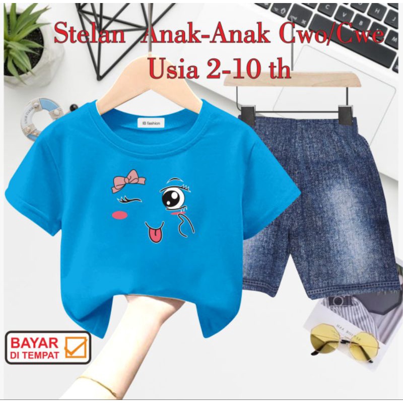 ((IB))SETELAN ANAK PEREMPUAN SEMI JEANS/MATA DIGITAL SABLON