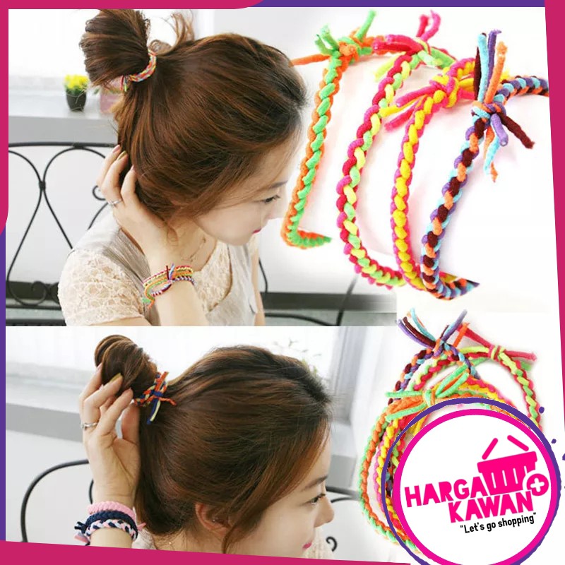 Karet Rambut  Kepang Warna Korea  / Ikat Rambut karet Kepang Warna Warni Korea (a42k)