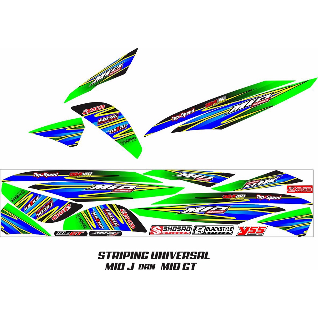 STICKER STRIPING VARIASI YAMAHA MIO J/MIO GT VARIASI DASAR HIJAU POLET BIRU SIMPLE MOTIF BARU 2022