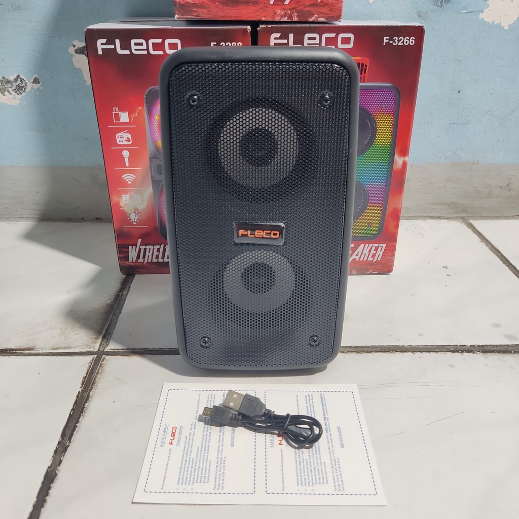 [BISA COD] SPEAKER BLUETOOTH PORTABLE FLECO F-3266 RADIO FM/MEMORI/MP3 EXTRA BASS