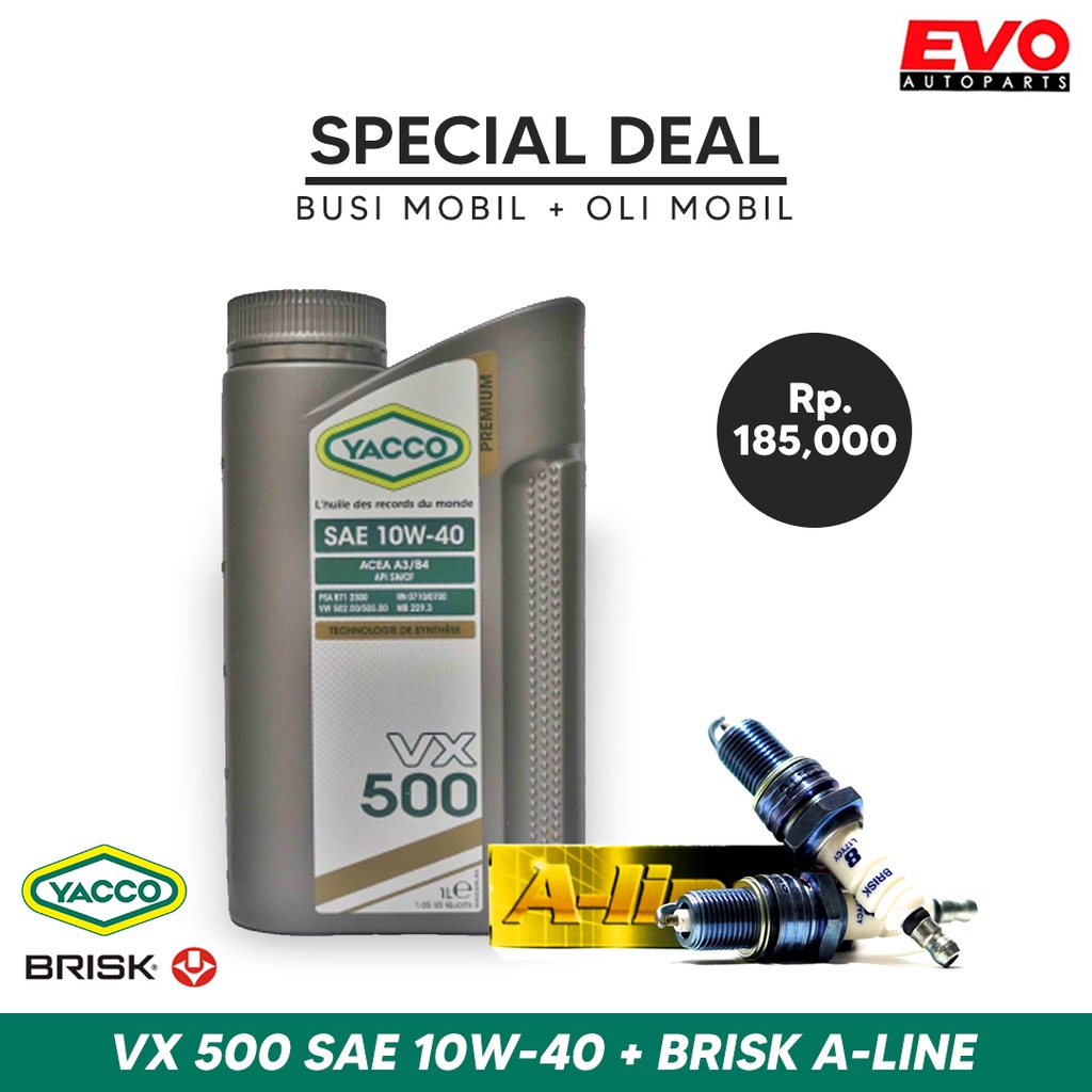 Paket Bundling Busi Mobil Brisk A-Line dan Oli Mobil Yacco VX 500