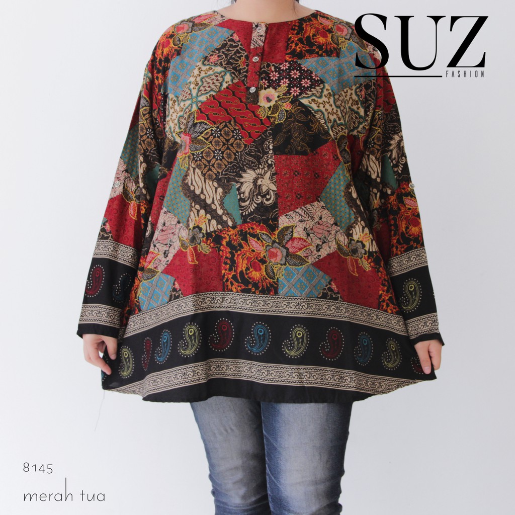 SUZ Blouse Jumbo Baju Atasan Batik  Wanita lengan  panjang  