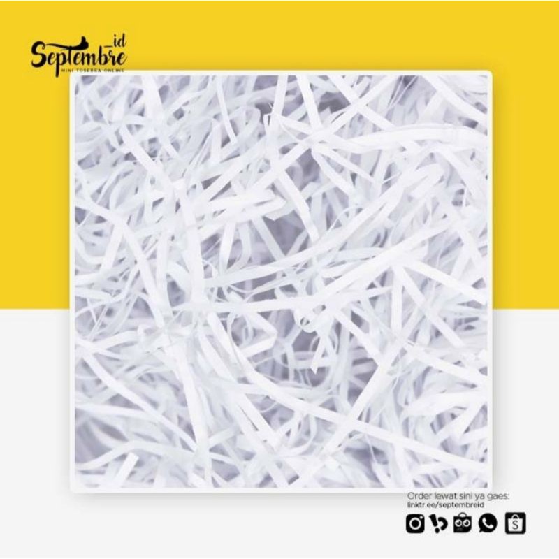 

Kertas Cincang Shredded Paper Potongan Kertas Cacahan Kertas Warna Putih Polos 250 gram Packing