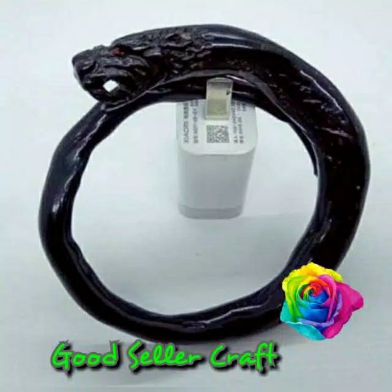 gelang akar bahar hitam ukir macan bahan lentur