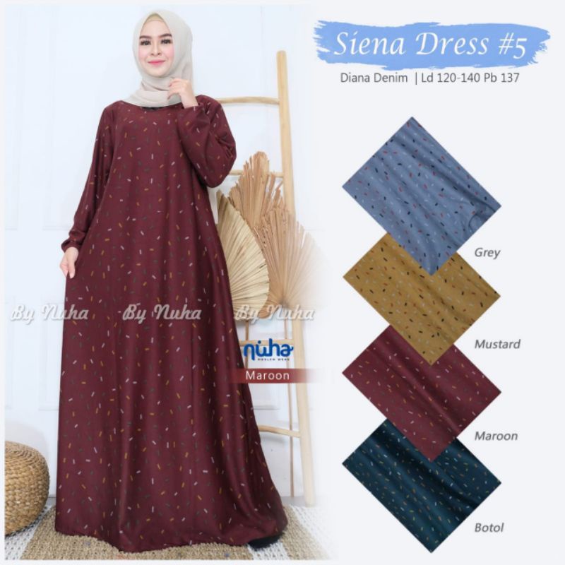 Siena Dress#5 Diana Denim Original Nuha - Gamis Maxy Jumbo ld 120