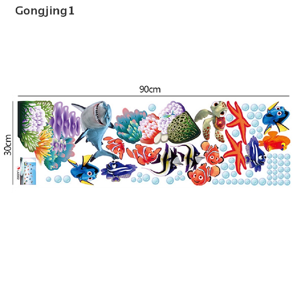 Gongjing1 Stiker Dinding Decal Desain Kartun Sea Fish, Dapat Dicopot