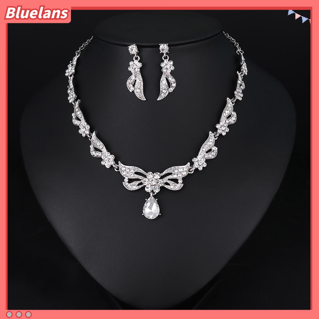 1 Set Perhiasan Kalung Anting Berlian Imitasi Adjustable Untuk Pernikahan