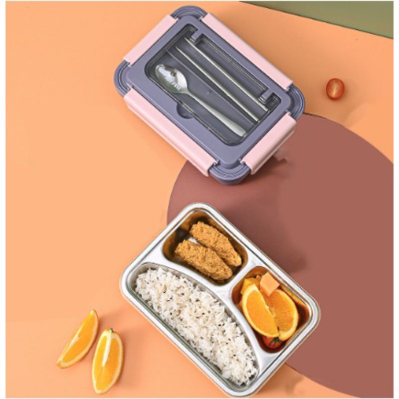 Lunchbox stainless 304 3sekat/kotak makan stainless 3sekat