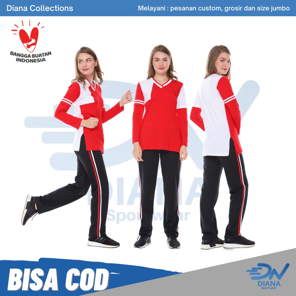 setelan senam wanita merah putih | setelan senam wanita jumbo merah putih | baju senam setelan wanit